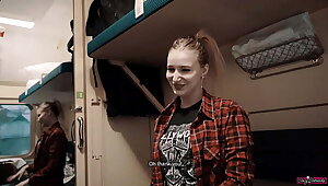 Girl Fellow Traveler Seduced Guy on the Train and Gave him Blowjob and Gulped Sperm!